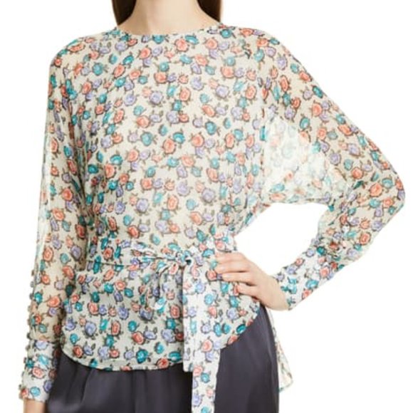 JASON WU Silk Top Floral Print Long Sleeves Size 10 New - Picture 1 of 11